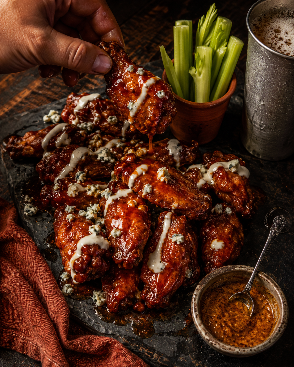 Carolina Reaper Wings with Blue Cheese Drizzle