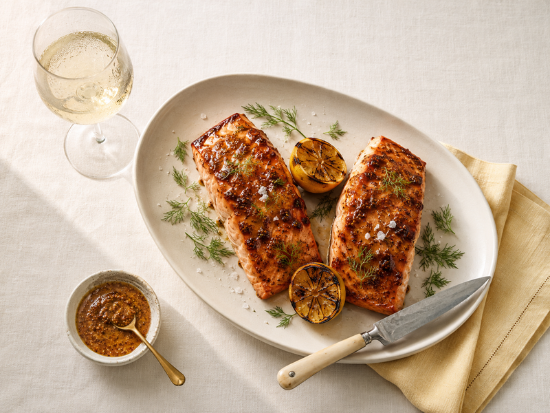 Smoked Honey Glazed Salmon with Charred Lemon