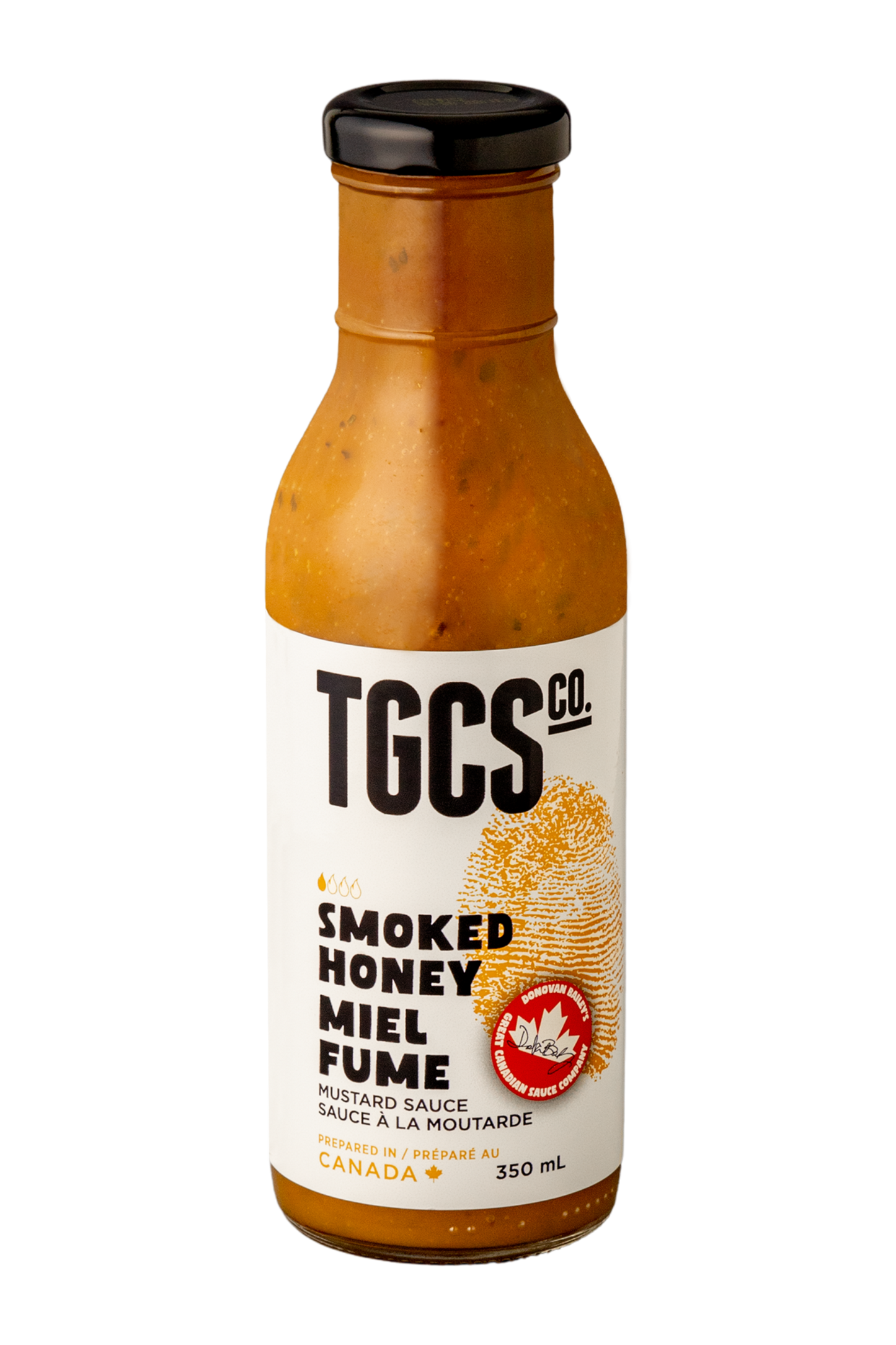 Bottle of TGCS Smoked Honey Mustard on a white background
