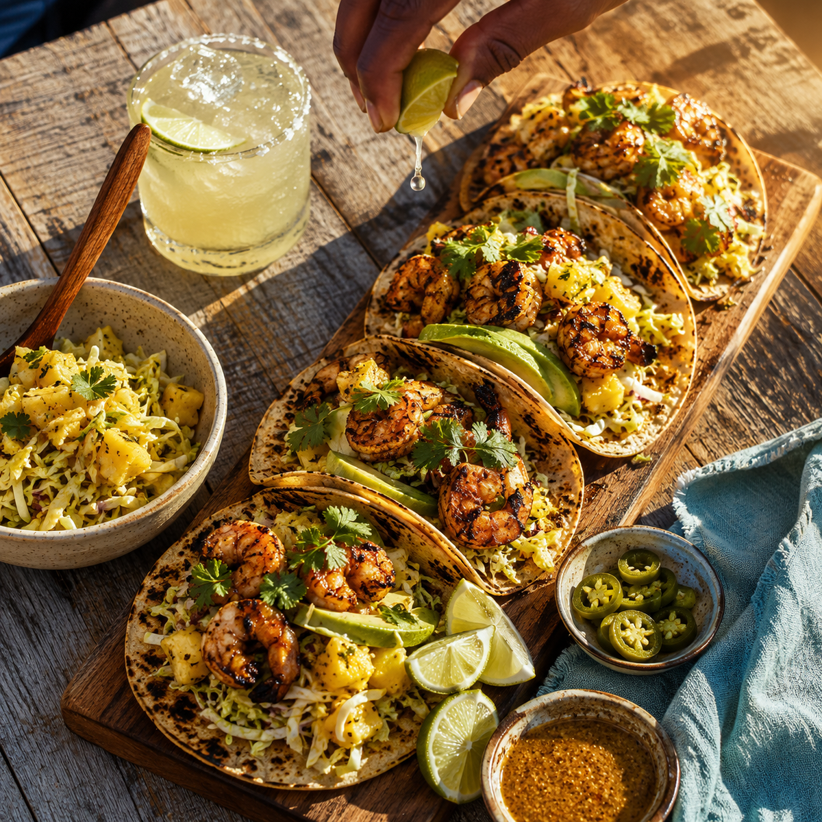 Jamaican Jerk Shrimp Tacos with Pineapple Slaw