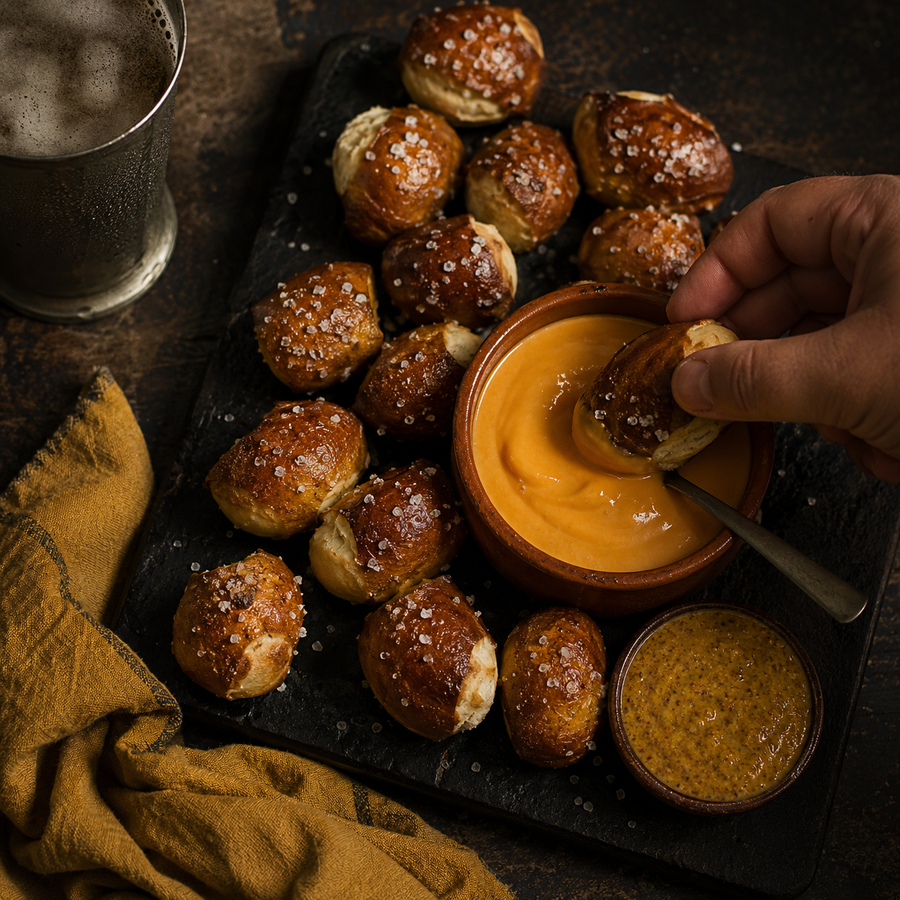 Oktoberfest Mustard Pretzel Bites with Beer Cheese