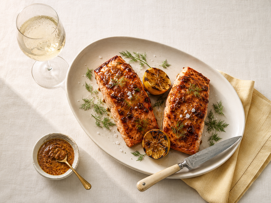 Smoked Honey Glazed Salmon with Charred Lemon