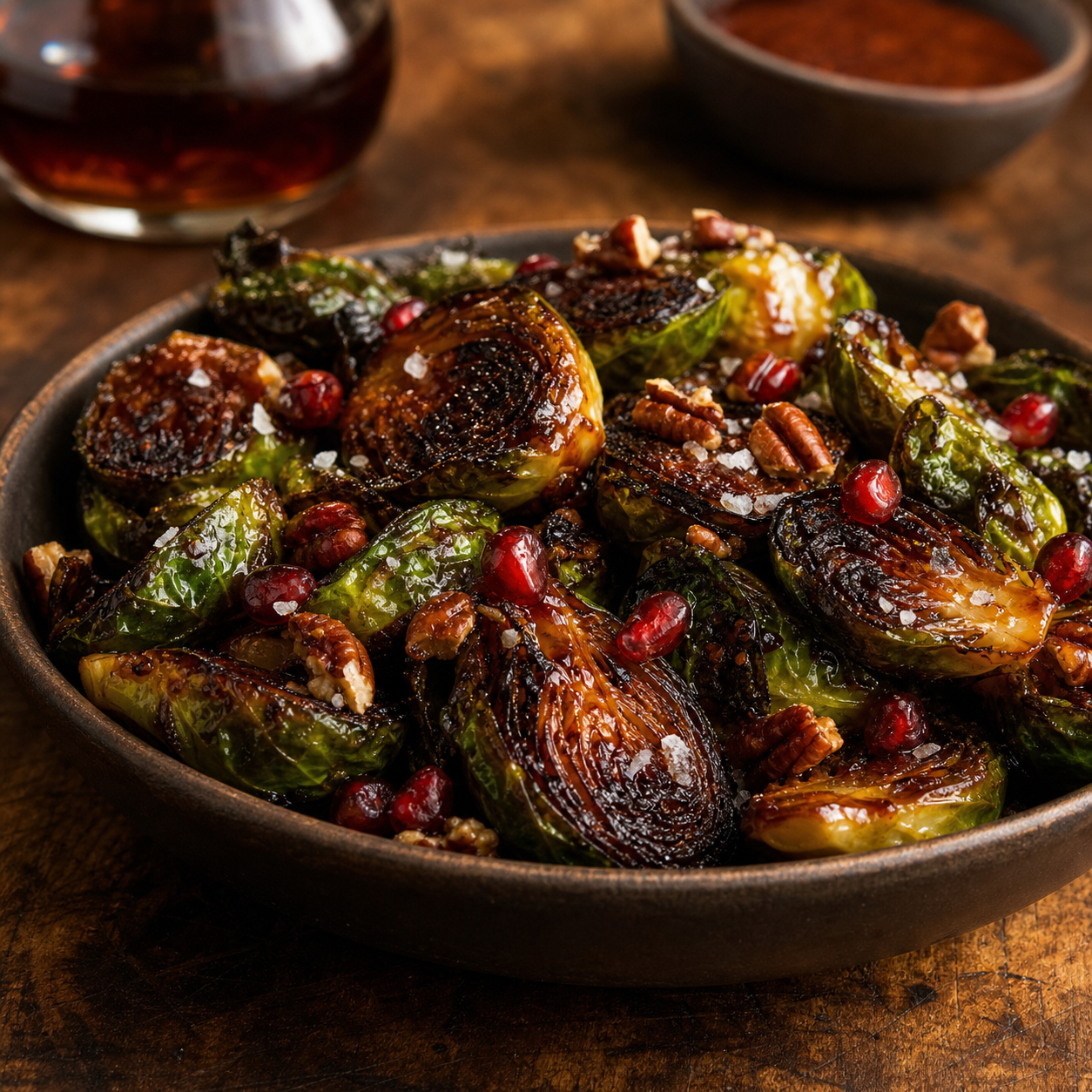 Carolina Reaper Maple Glazed Brussels Sprouts with Carolina Reaper Mustard
