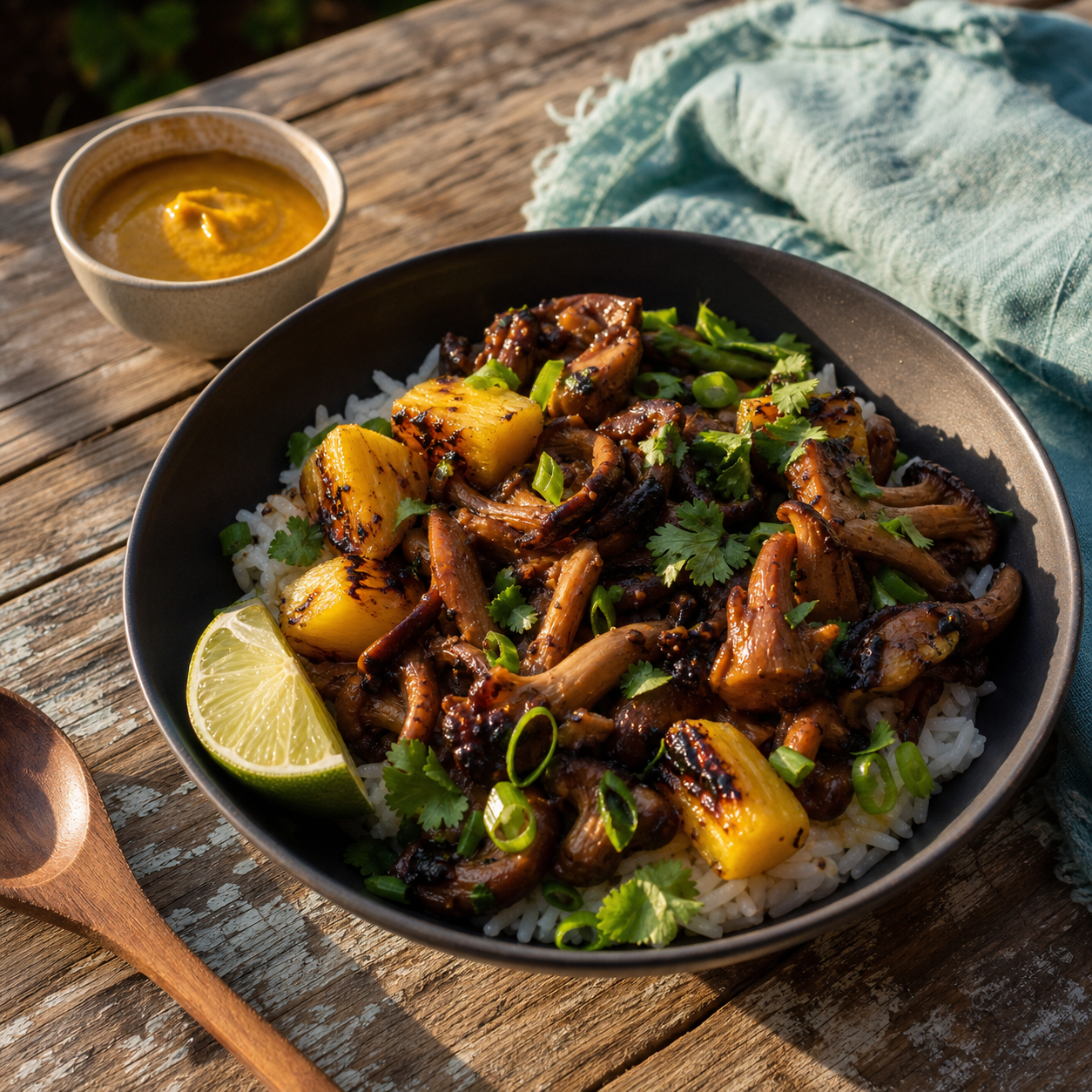 Jamaican Jerk Mushroom Rice Bowls with Jamaican Jerk Mustard