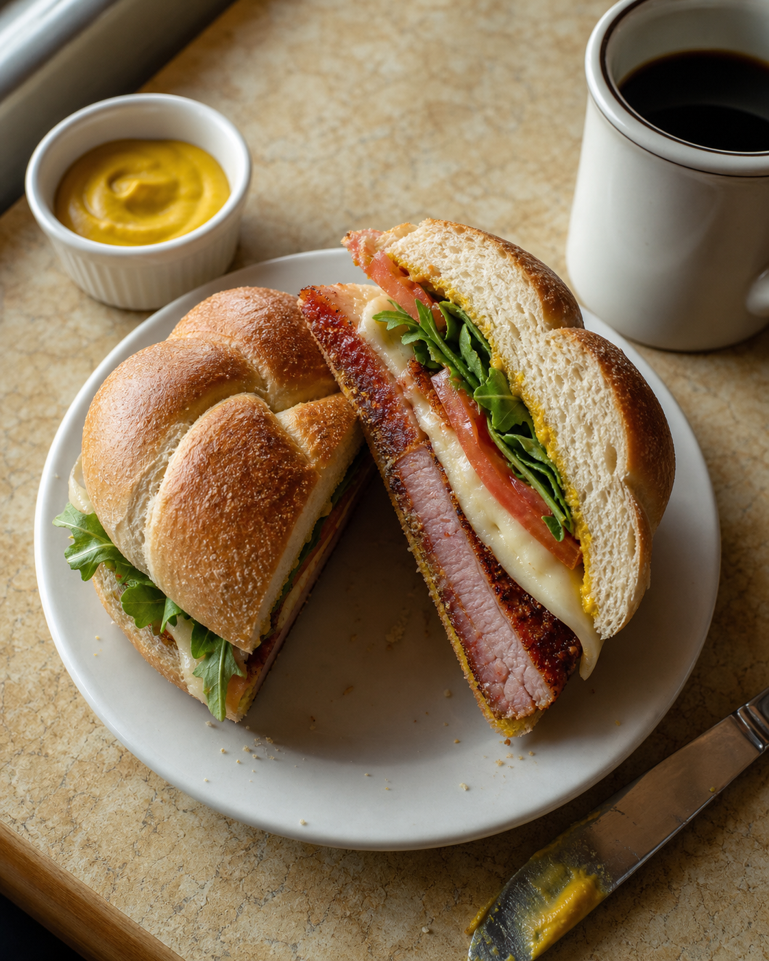Peameal Bacon Sandwich with Oktoberfest Mustard with Oktoberfest Mustard