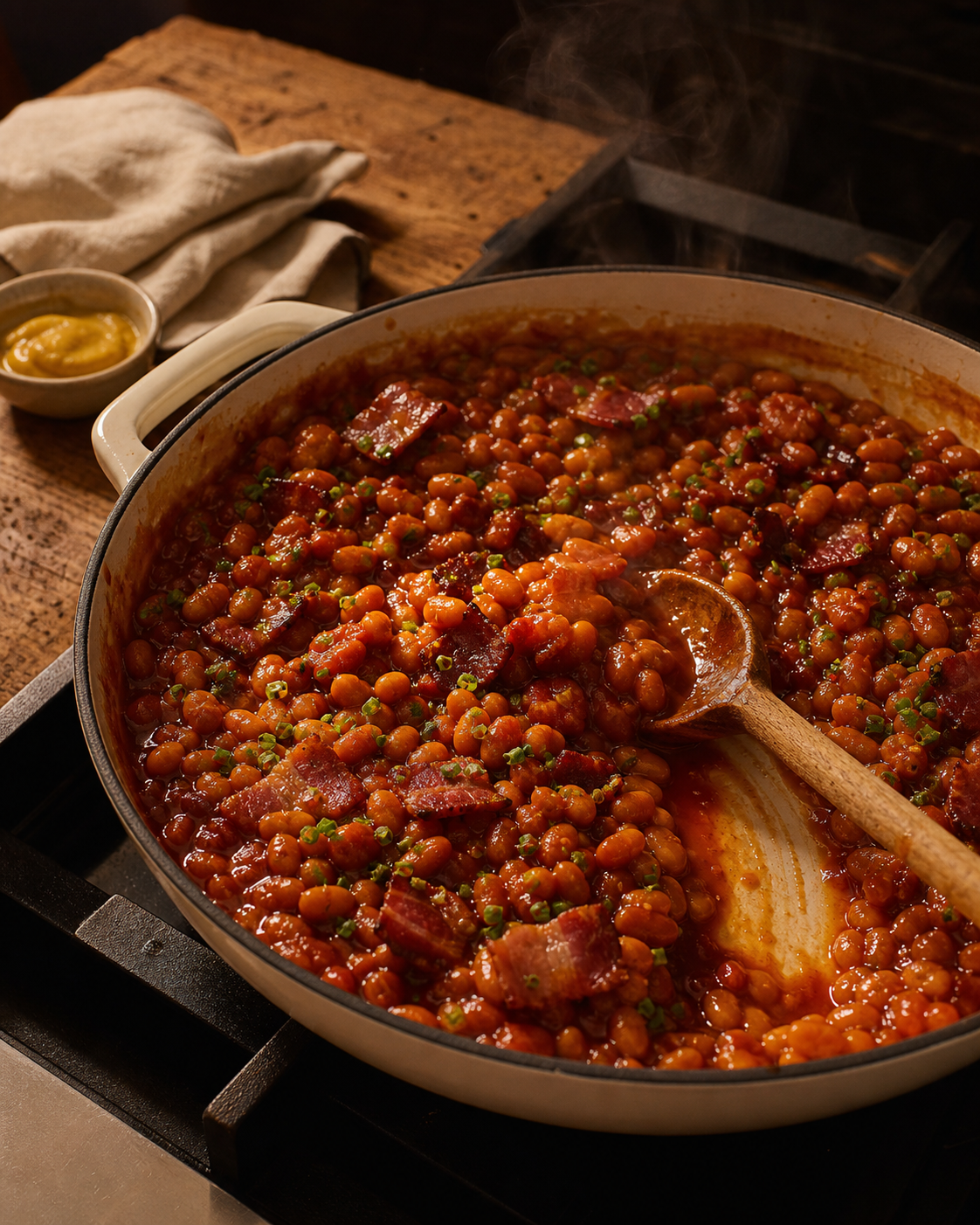 Smoked Honey Baked Beans with Bacon with Smoked Honey Mustard